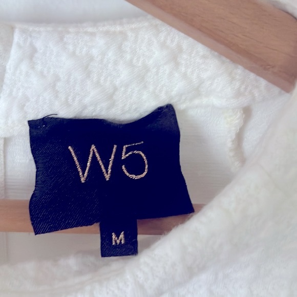 W5 Anthropologie White Waffle Knit Mock Neck Top with 3/4 Length Bell Sleeve - Picture 5 of 8